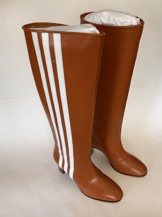 GUCCI x Adidas Brown Leather 73Mm Knee High Stripe Boots Size 8.5(US) NIB 715584 - Picture 5 of 10